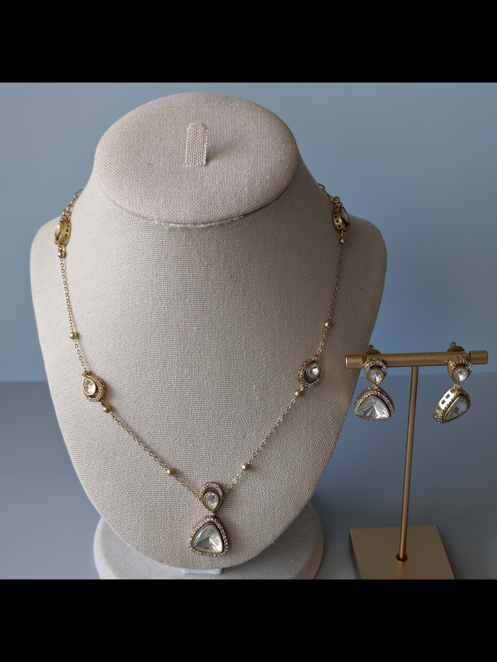 Gold-Tone Clear Crystal Drop Necklace and Earring Set